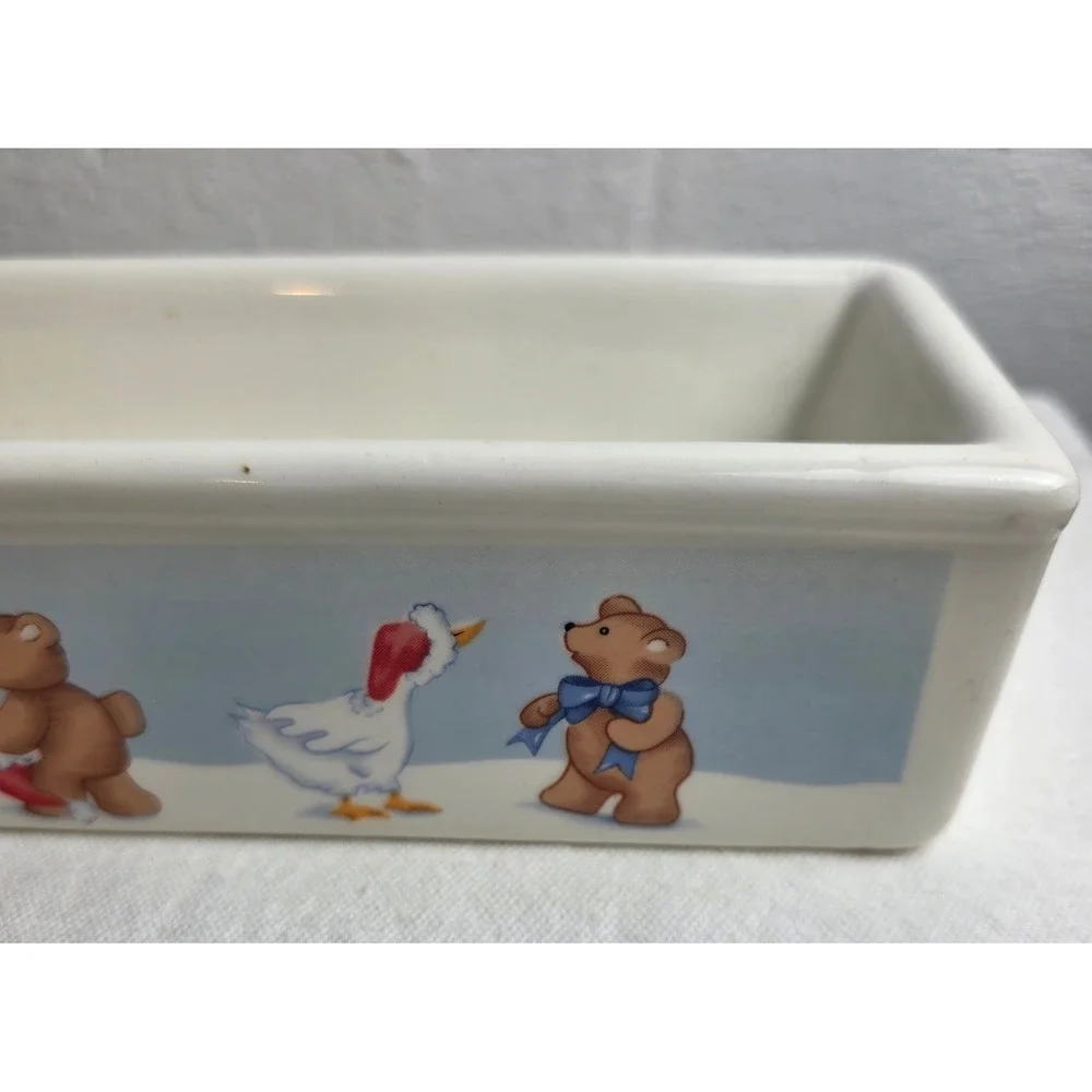 Vintage 1988 House of Lloyd Christmas Bear and Goose Ceramic Cracker Tray Dish